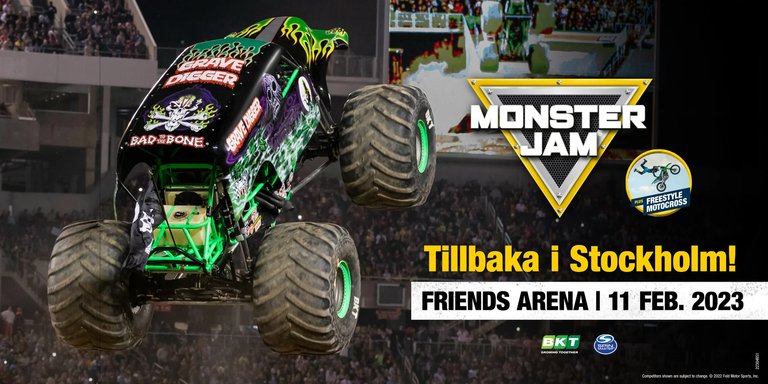 A big monster truck and information about the event.