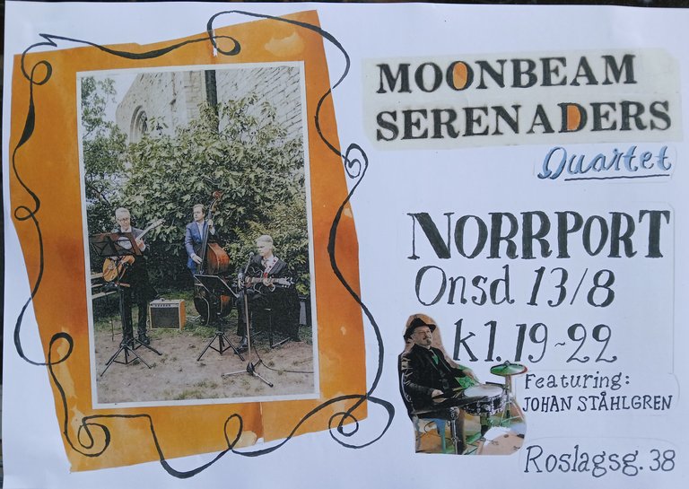 Photo of the band alongside text with event details.