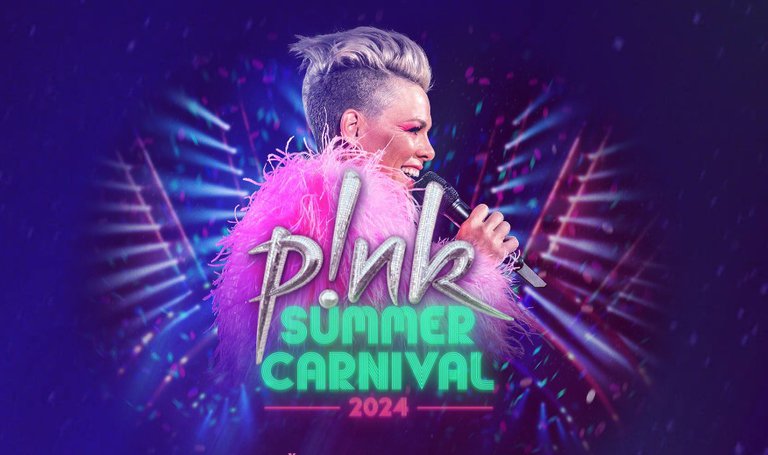 Colorful profile shot of artist Pink with the tour name in superimposed