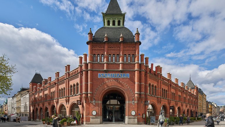 Attractions in Stockholm. Östermalms Saluhall, a classic market hall in the affluent neighborhood of Östermalm.