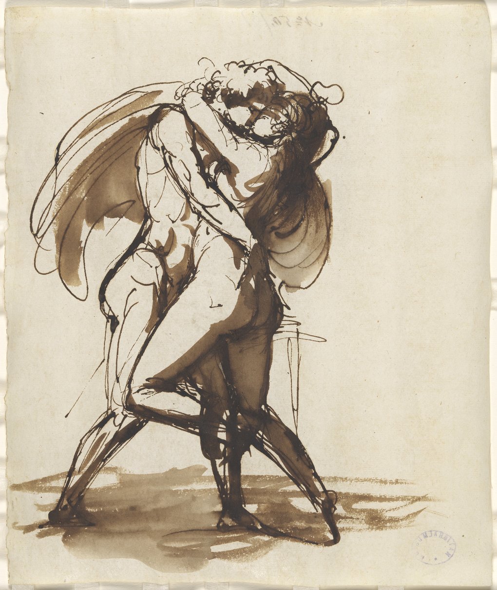 Johan Tobias Sergel, Passionate Lovers. Pen and brown ink, wash in brown, on paper.