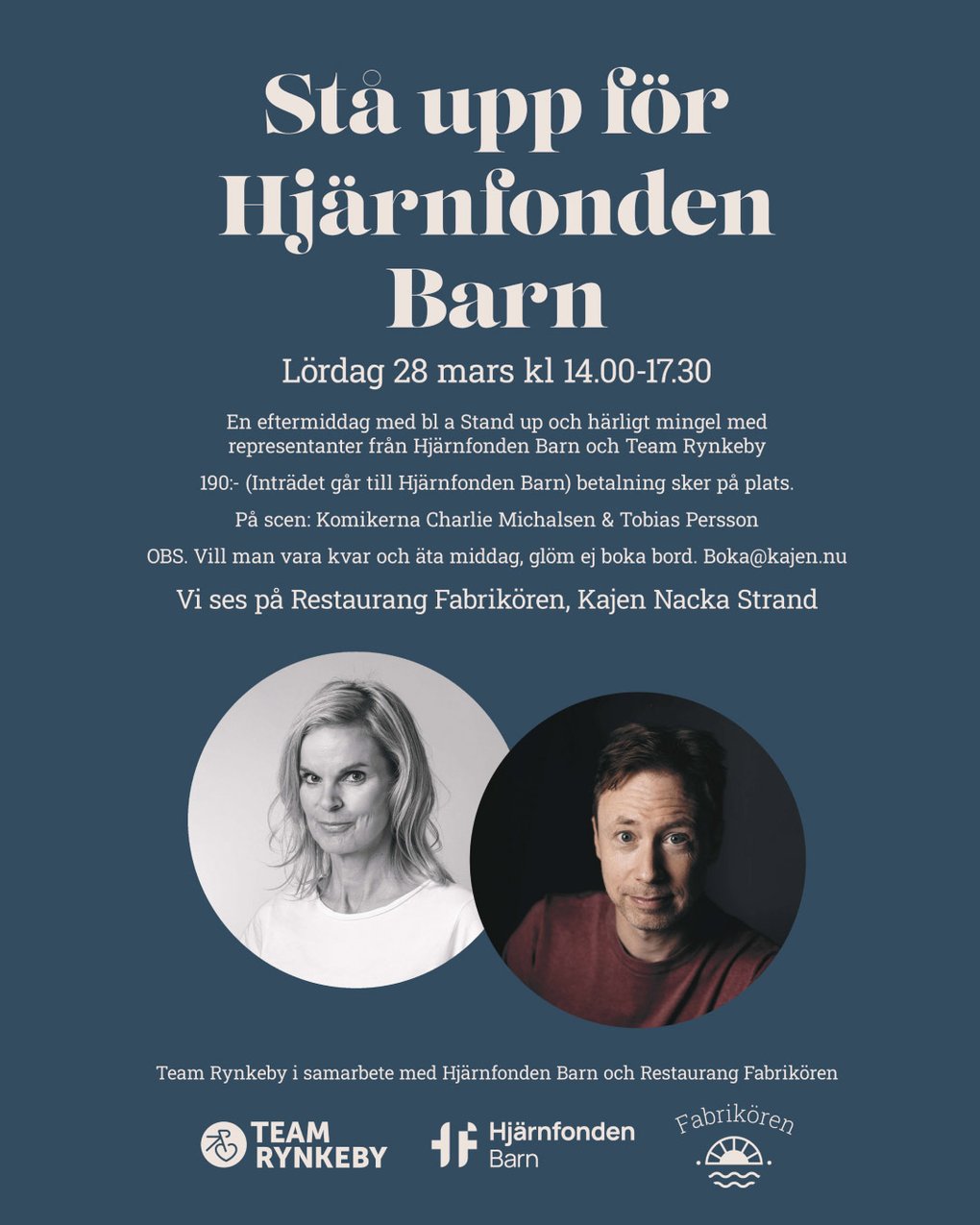 Comedians Charlie Michalsen and Tobias Persson at the Stand up for Hjärnfonden Barn event