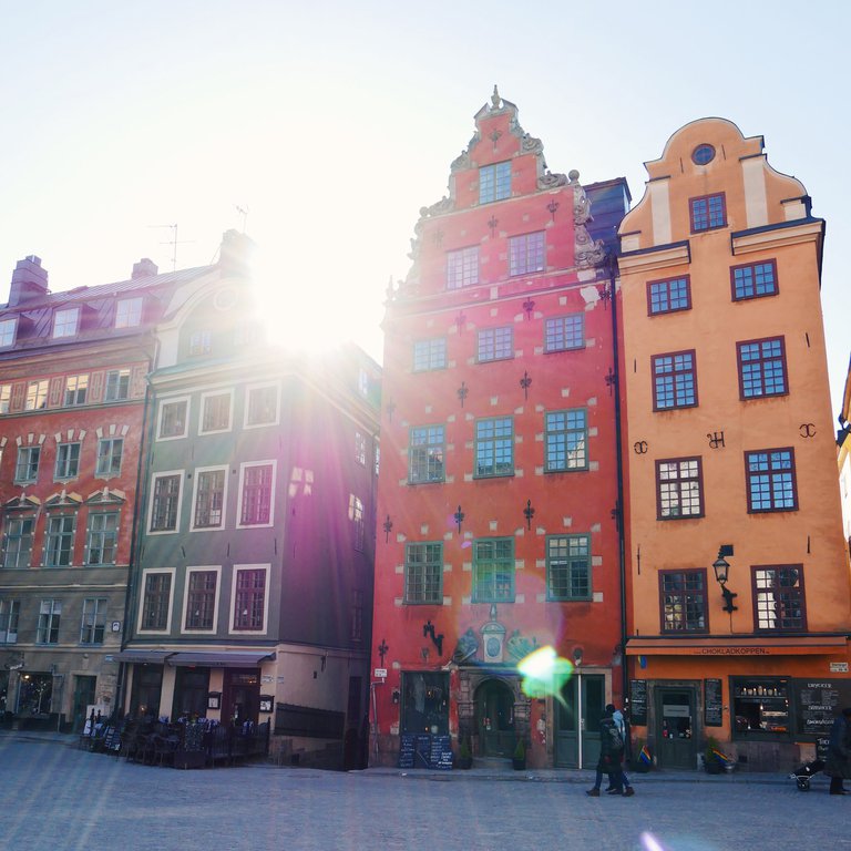 Architecture in Stockholm. Old buildings on Stortorget in Gamla Stan (Old Town).