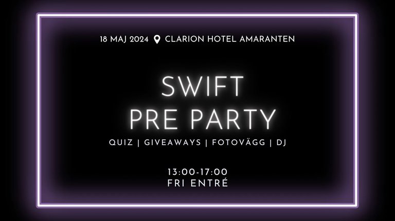 Event poster image with the text "SWIFT PRE PARTY"