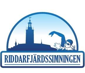 Text Riddarfjärdssimningen and a drawing depicting a swimmer.