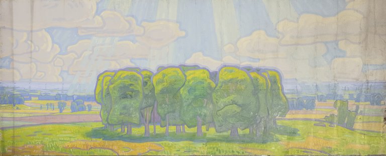 Cardboard in 1:1 scale of Prince Eugen's altar painting for Kiruna church. Belongs to Prince Eugen's Waldemarsudde.