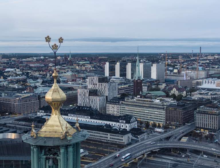 Stockholm City Hall and central skyline
