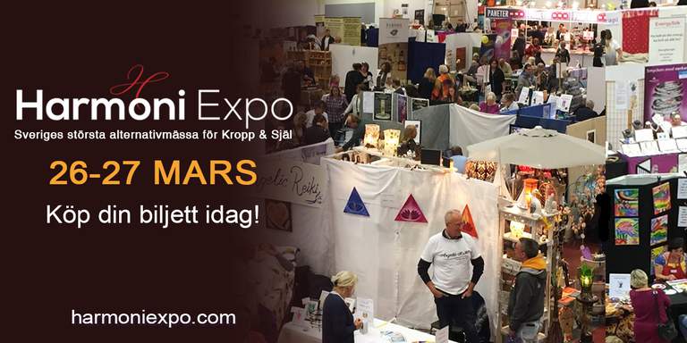 The fair hall with exhibitors and visitors and the information about the event.